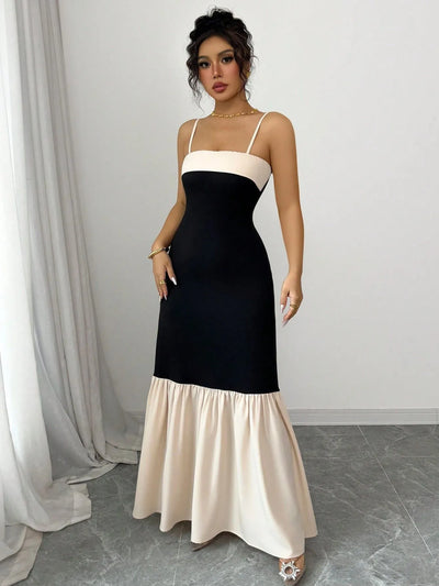 Two-Tone Spaghetti Strap Maxi Dress